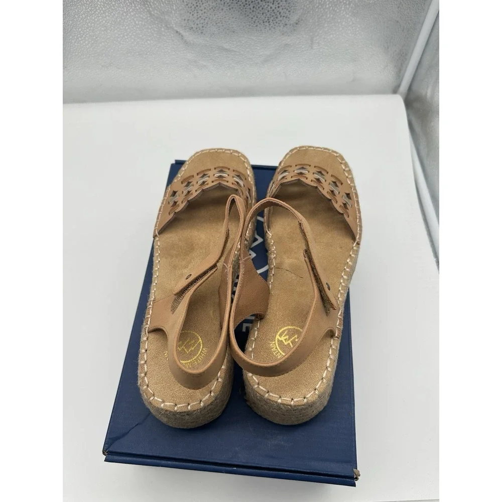 New White‎ Mountain Stride Espadrille Wedge Heel Ankle Strap Sandals Tan Size 9M